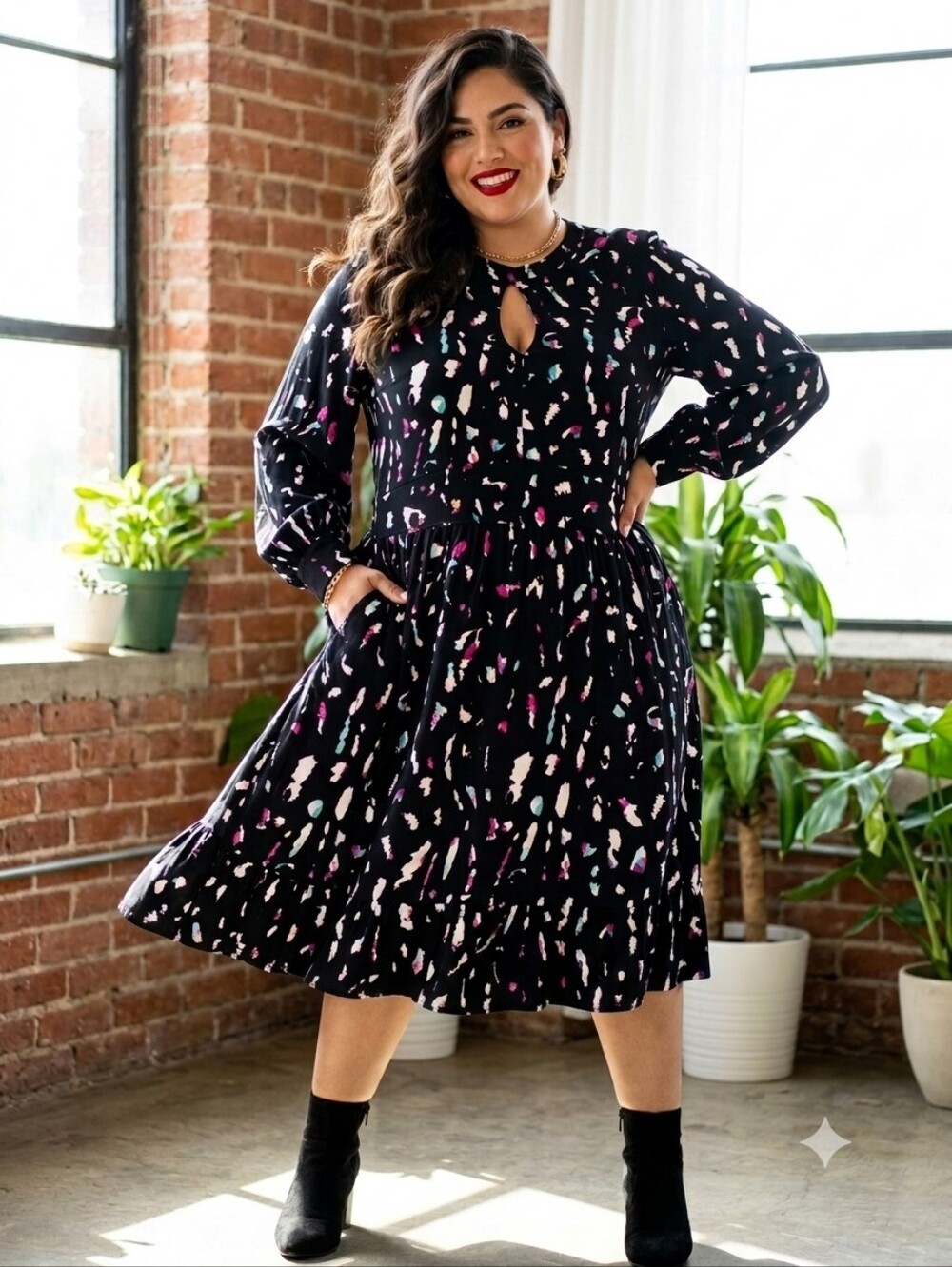 STRETCHY Keyhole Fit & Flare Dress with POCKETS 22/24